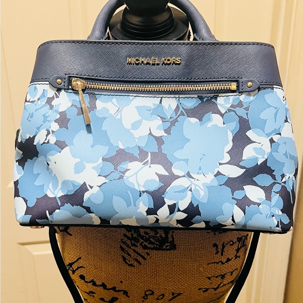 Michael Kors Blue Satchel with Floral Design